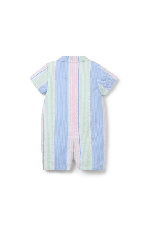 Janie And Jack Striped Seersucker Romper In Blue