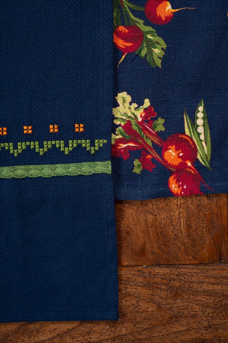 Farm Fresh Embroidered Tea Towels, Set of 2, Alternate, color, Navy