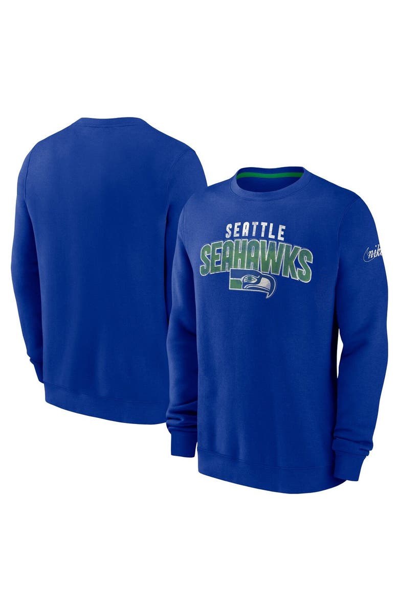 Nike Men's Nike Royal Seattle Seahawks Rewind Club Pullover Sweatshirt, Main, color, 