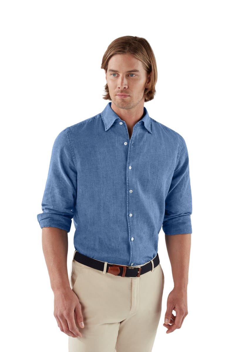 Robert Talbott Morgan Linen-Cotton Shirt, Alternate, color, Light Denim Bleached Wash