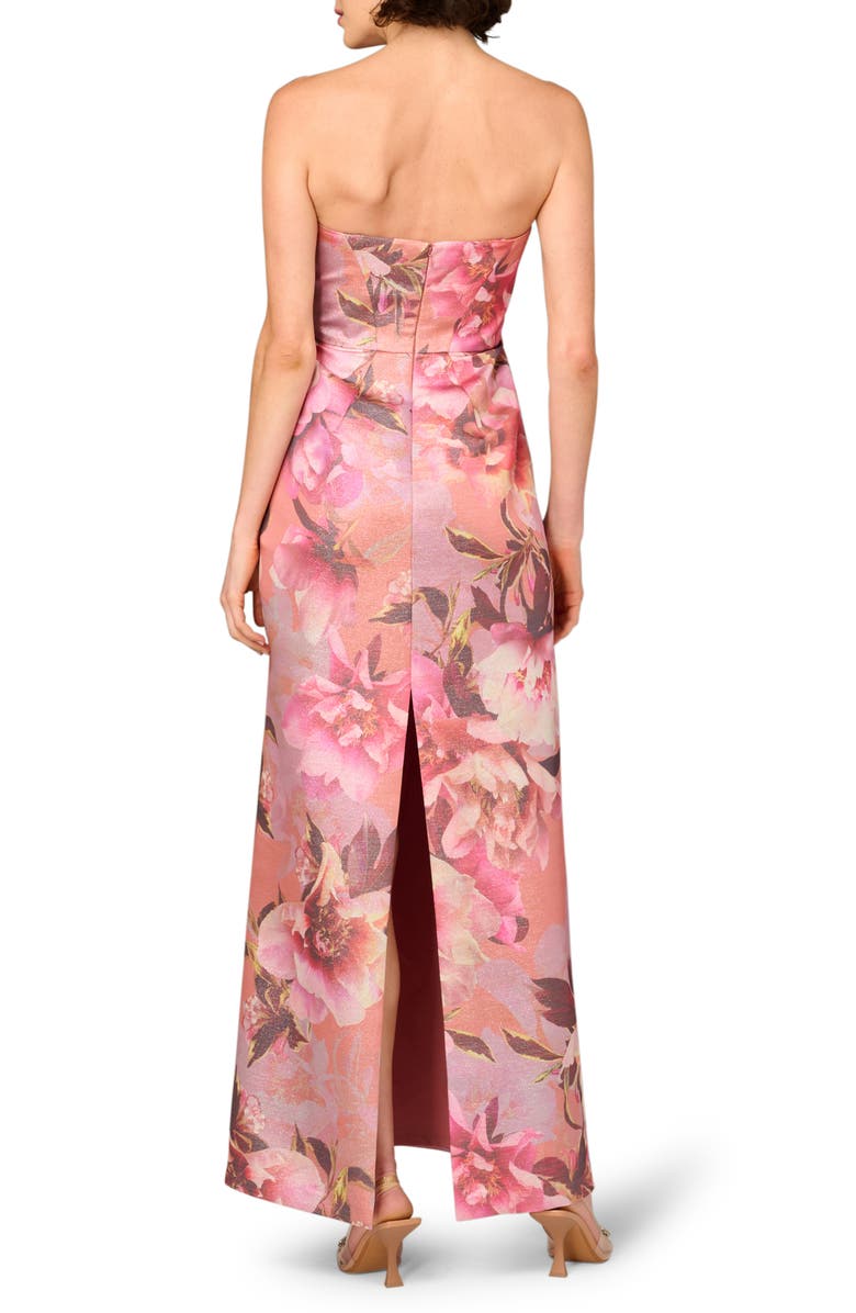 Aidan Mattox Print Metallic Jacquard Strapless Gown, Alternate, color, Apricot Multi