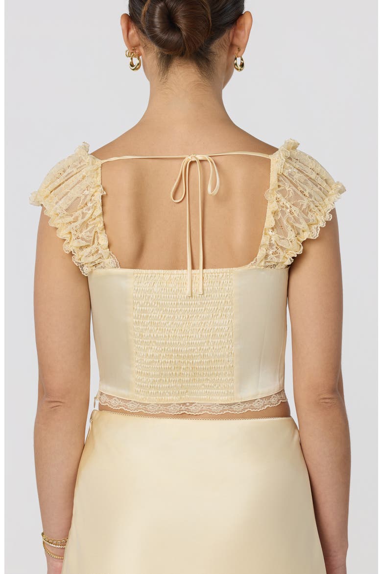 Elliana Lace Trim Satin Button-Up Crop Top, Alternate, color, BUTTER YELLOW