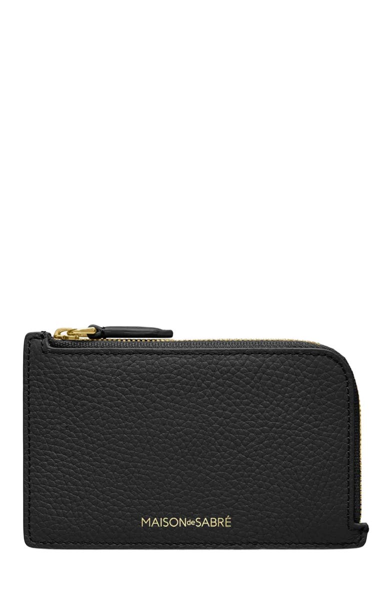 MAISON de SABRÉ Leather Zip Card Holder, Main, color, Black Caviar