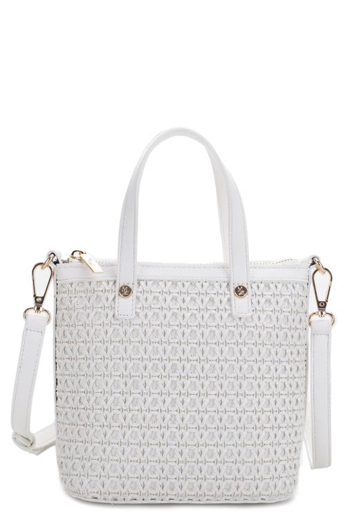 Mali + Lili Mia Mini Woven Vegan Leather Crossbody Tote in White 