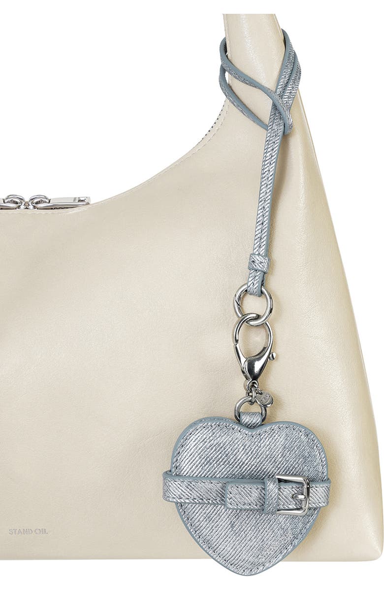 Stand Oil Belted Heart Mirror Faux Leather Key Ring Bag Charm, Alternate, color, Silver Denim