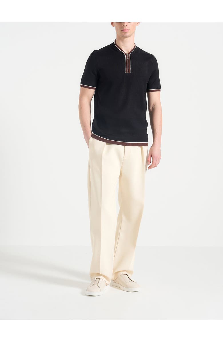 Manière De Voir Clement Crew Neck Zip Polo Shirt, Alternate, color, Black