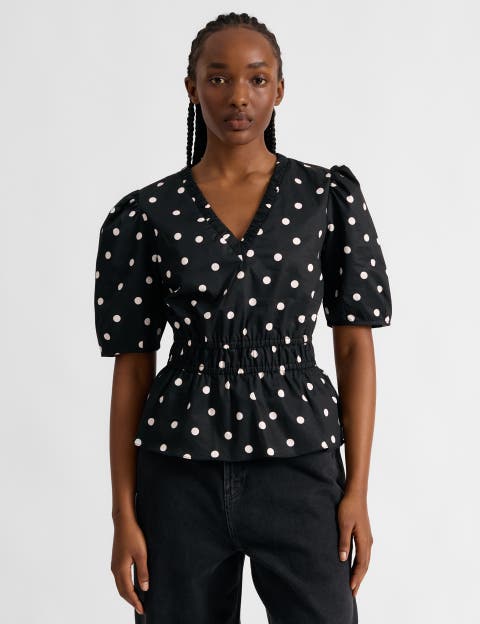 Large Spot Elastic Waist Top