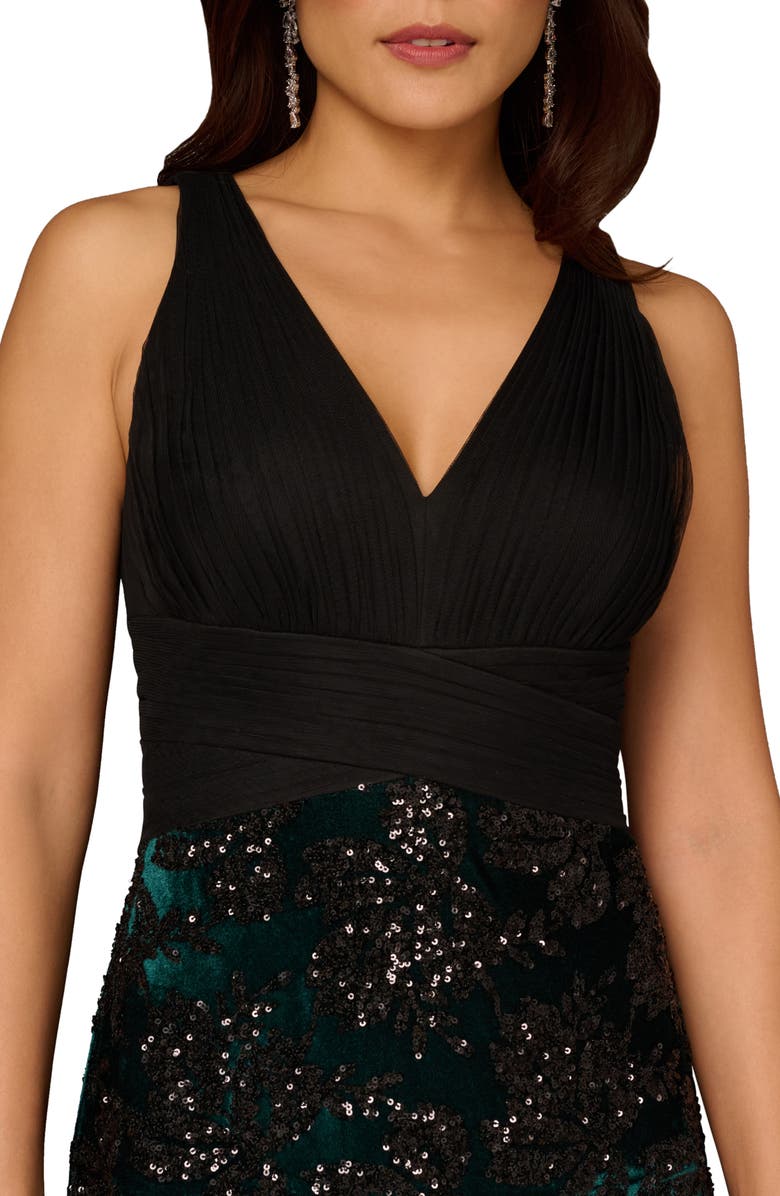 Aidan Mattox Sequin Velvet Sleeveless Cocktail Dress, Alternate, color, Black/ Green