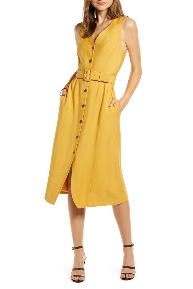Sleeveless Button-Up Midi Dress (Nordstrom Exclusive), Main, color, YELLOW MINERAL