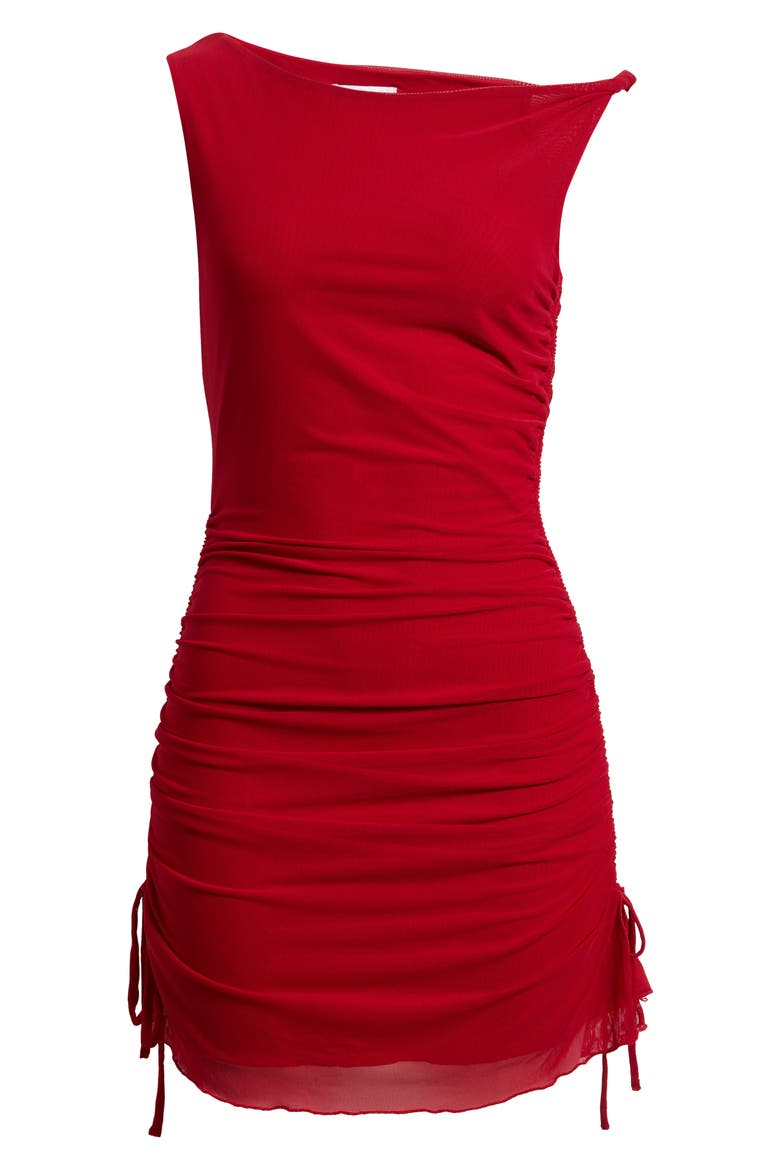 Bella Luna One-Shoulder Mesh Minidress, Alternate, color, RED