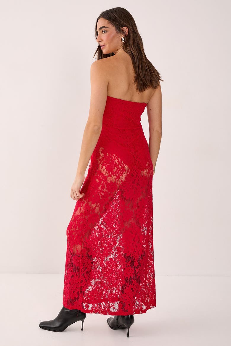 Lace Bandeau Sheer Maxi Dress, Alternate, color, Red