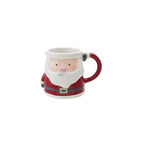 12-Ounce Hand-Painted Ceramic Santa Shaped Mug, Multicolor