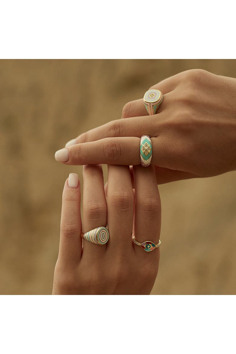 Adjustable Multi Pastel Color Enamel Sterling Silver Signet Ring, Alternate, color, Gold