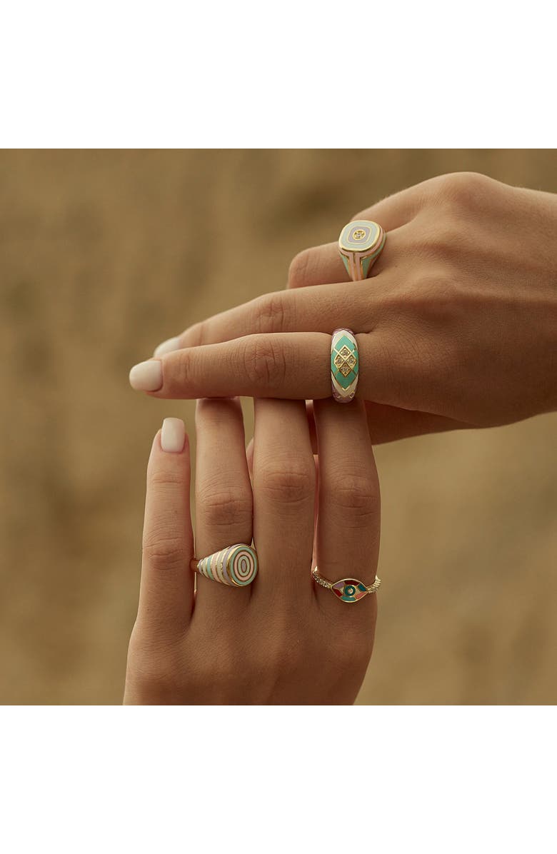 Spero London Adjustable Multi Pastel Color Enamel Sterling Silver Signet Ring, Alternate, color, Gold