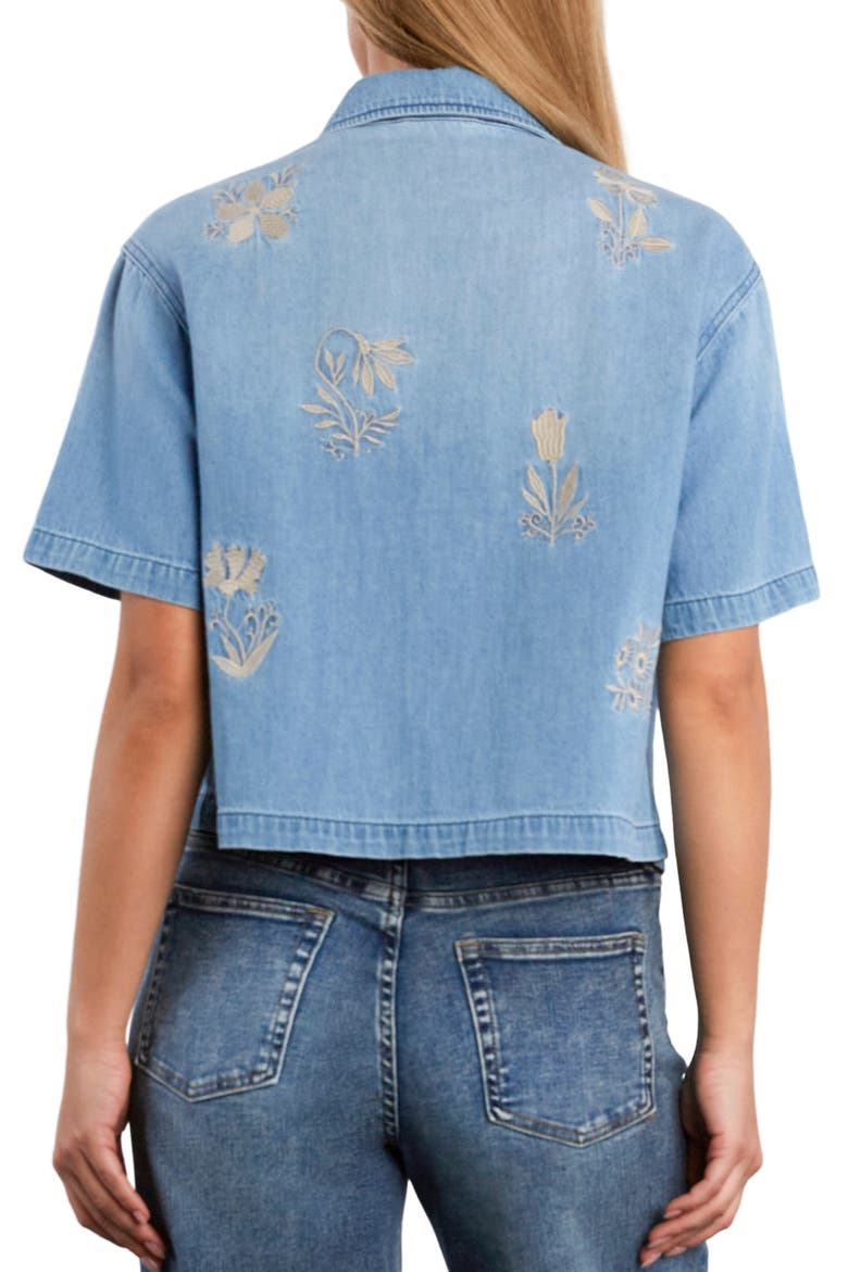 Floral Stitched Crop Denim Shirt, Alternate, color, FLEUR BLUE