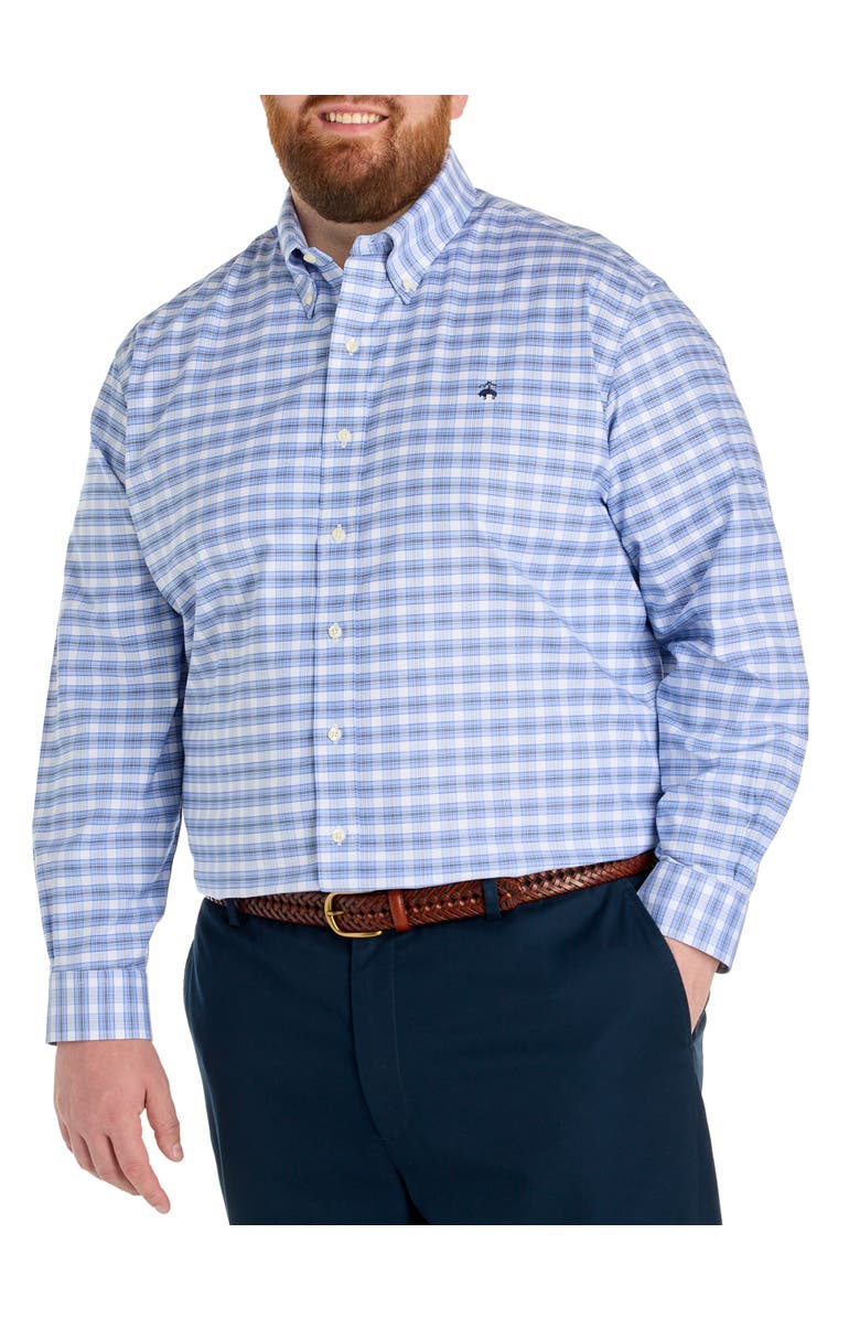 Brooks Brothers Big & Tall Non-Iron Check Sport Shirt V2, Alternate, color, Blue Gray White