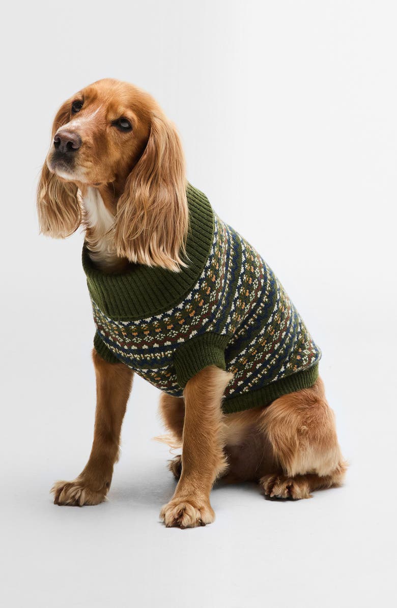 Barbour Fair Isle Dog Sweater, Main, color, Olive