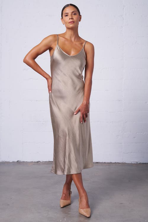 Franne Golde Bias Cut Satin Midi Slip Dress