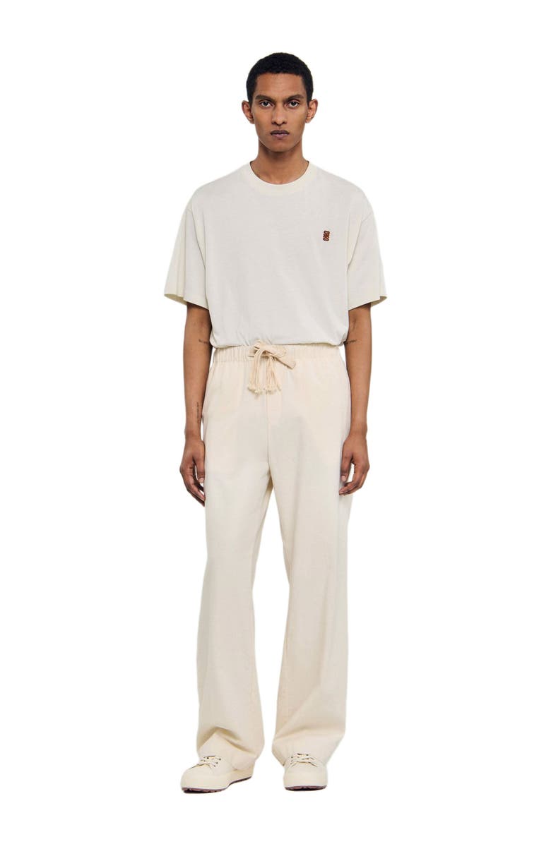 SANDRO Wide-leg elasticated cotton trousers, Main, color, Butter Cream