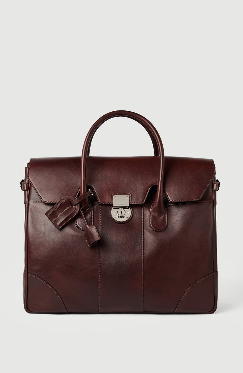 Brunello Cucinelli Calfskin Boston casual bag, Alternate, color, Burgundy