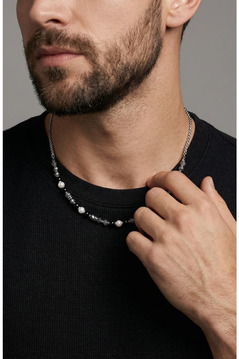 Jeremiah Agate Beaded Necklace, Alternate, color, SILVER
