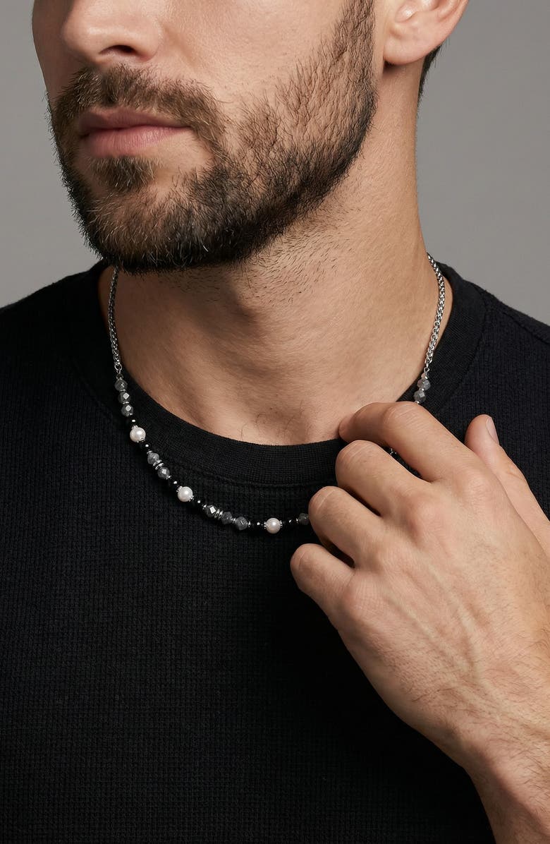 EYE CANDY LOS ANGELES Jeremiah Agate Beaded Necklace, Alternate, color, Silver