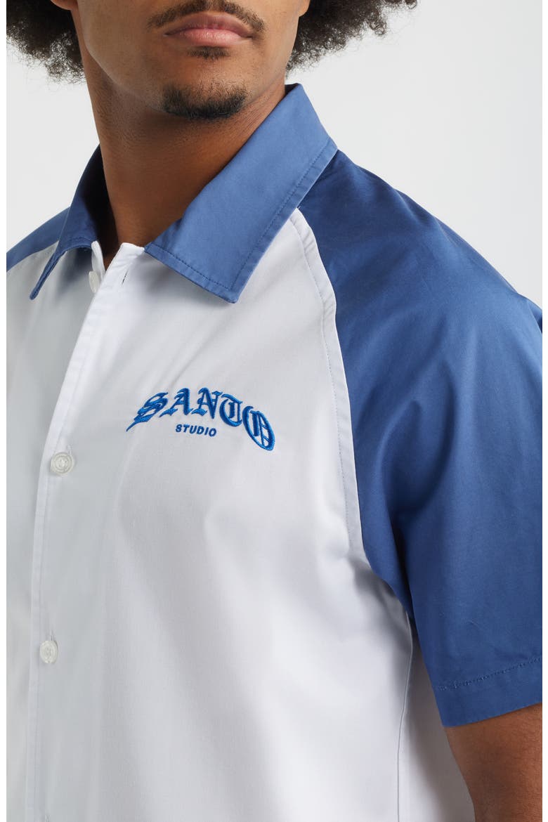 888 Raglan Short Sleeve Cotton Button-Up Shirt, Alternate, color, WHITE