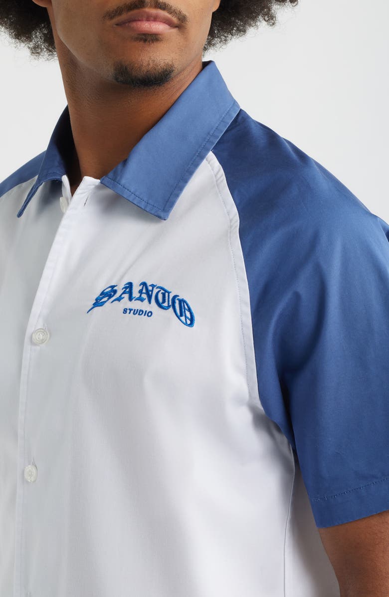 SANTO STUDIO 888 Raglan Short Sleeve Cotton Button-Up Shirt, Alternate, color, White