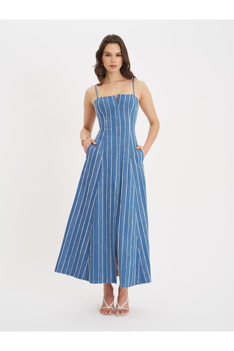 Abygail Stripe Cotton Denim Maxi Dress, Alternate, color, blue
