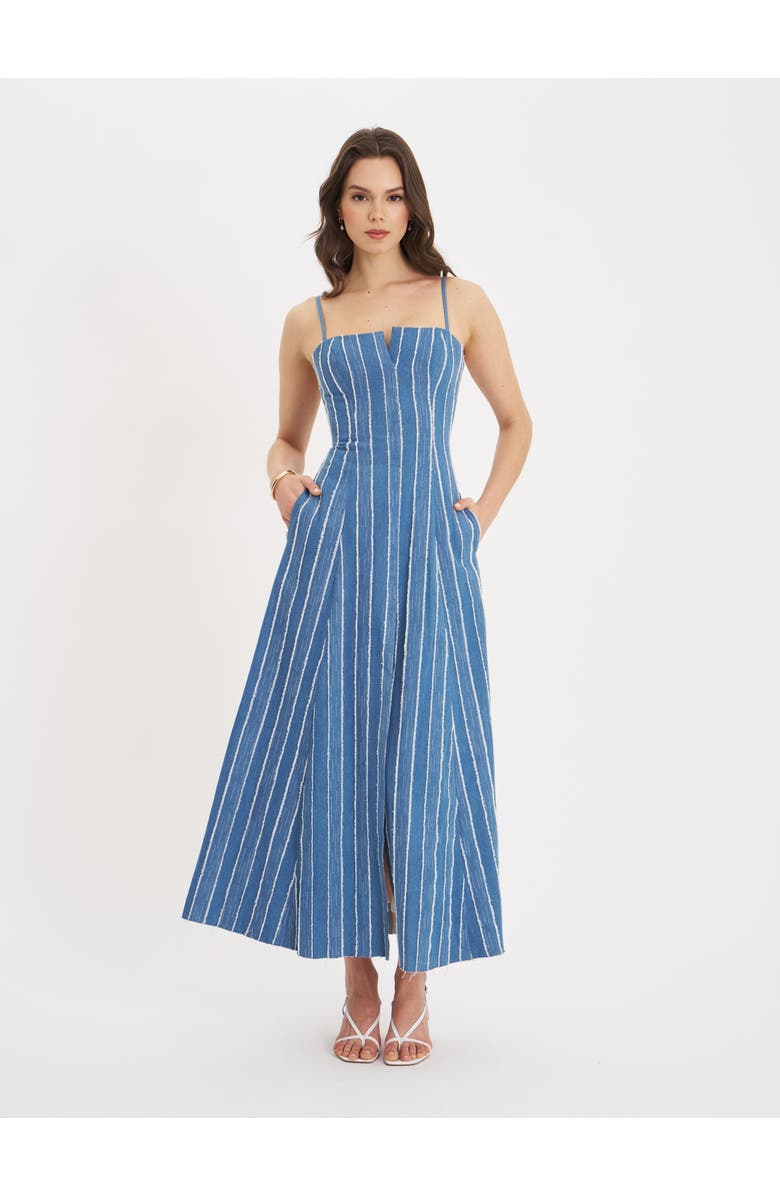 Miss Circle Abygail Stripe Cotton Denim Maxi Dress, Alternate, color, Blue