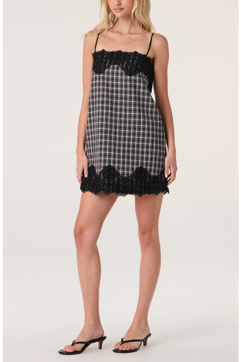 Aitana Lace Trim Plaid Slipdress, Alternate, color, BLACK BLUE PLAID