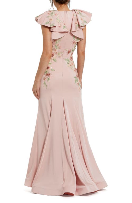 Mac Duggal Flutter Sleeve Embellished Mermaid Gown In Blush