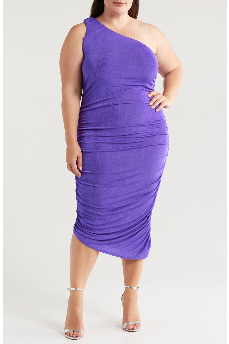 One-Shoulder Asymmetric Body-Con Midi Dress, Main, color, PURPLE
