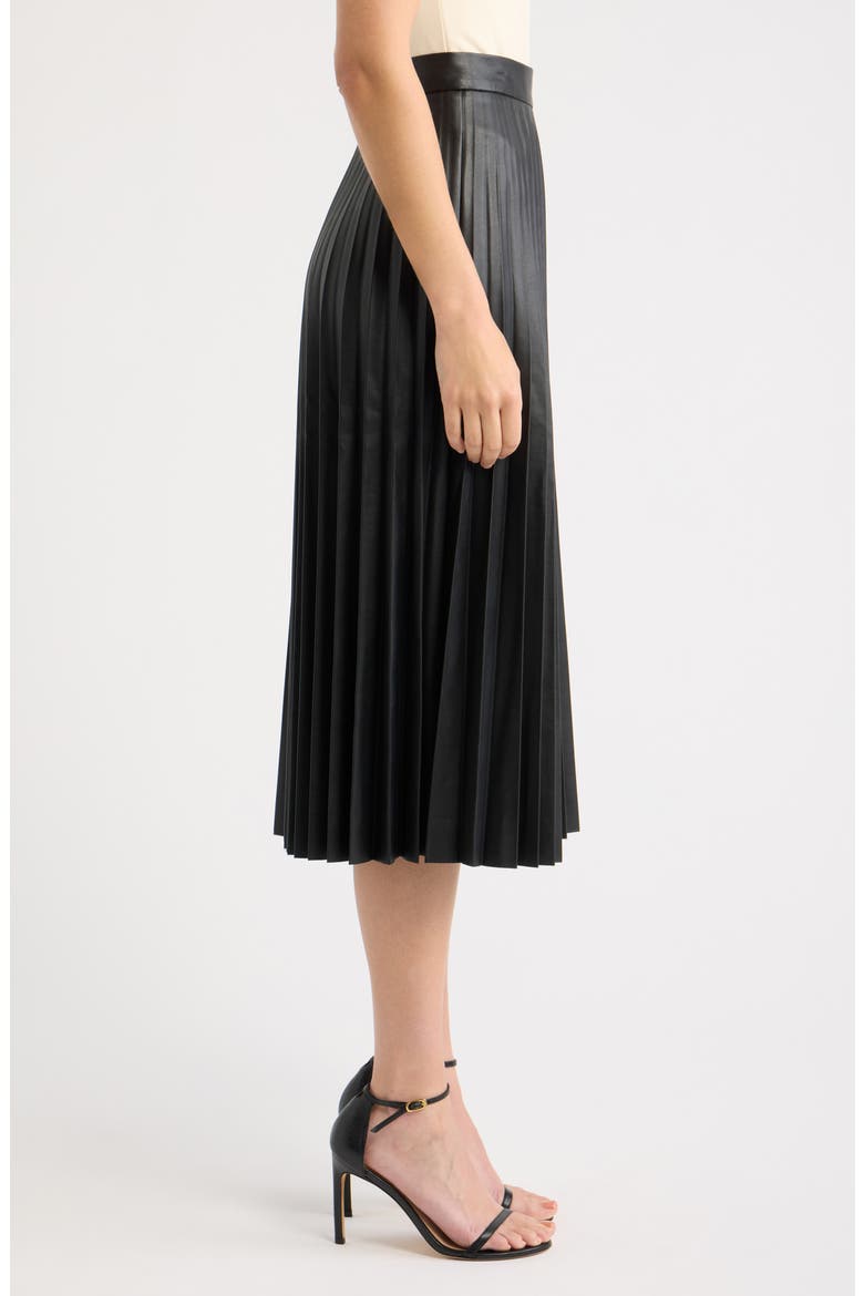 Pleated Faux Leather Midi Skirt, Alternate, color, BLACK