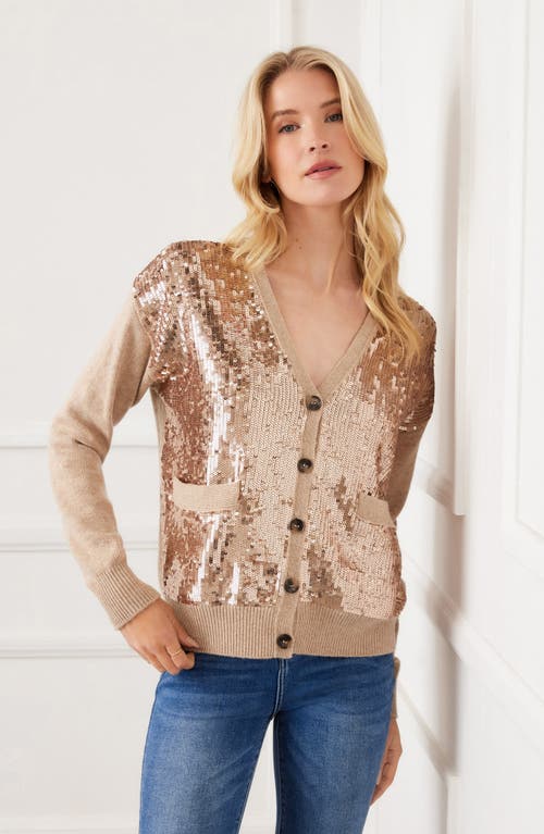 Karen Kane Sequin Cardigan In Neutral