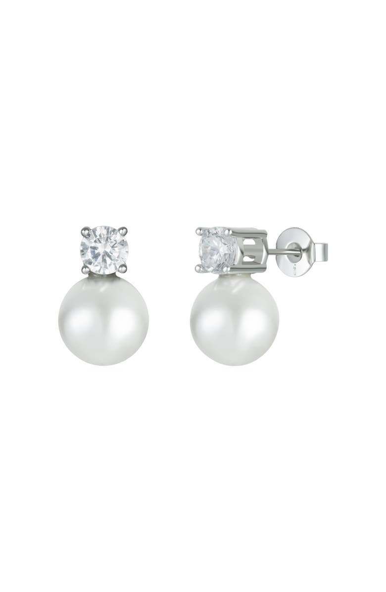 Untamed Petals Maven Pearl and Crystal Studs, Alternate, color, Silver
