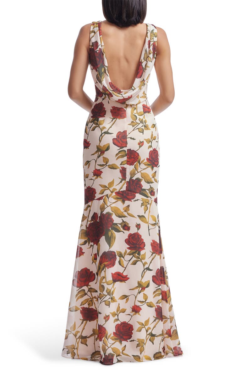 Dress the Population Cherilyn Floral Open Back Mermaid Gown, Alternate, color, Cream Multi