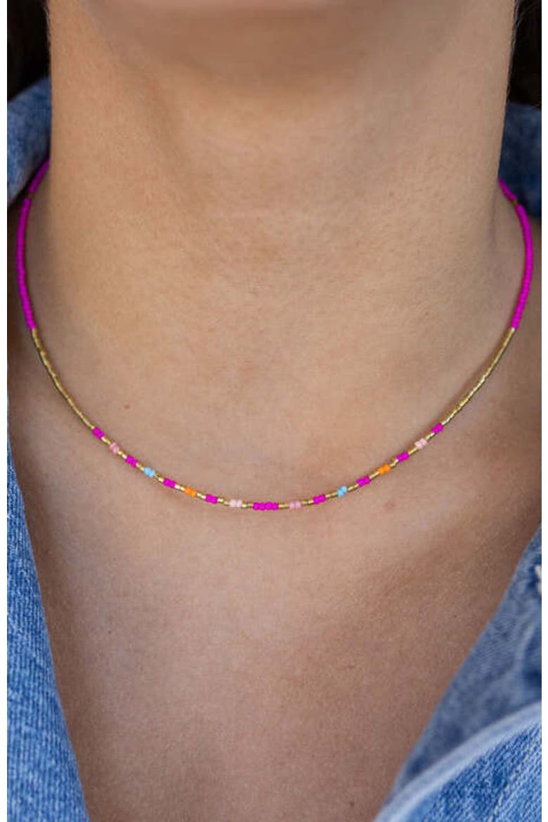 Hot Pink Beaded Necklace, Alternate, color, Pink