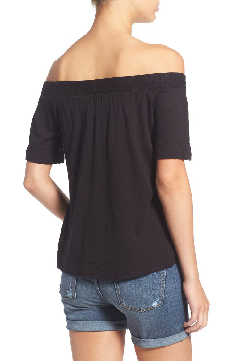 Slub Knit Off the Shoulder Top, Alternate, color, BLACK