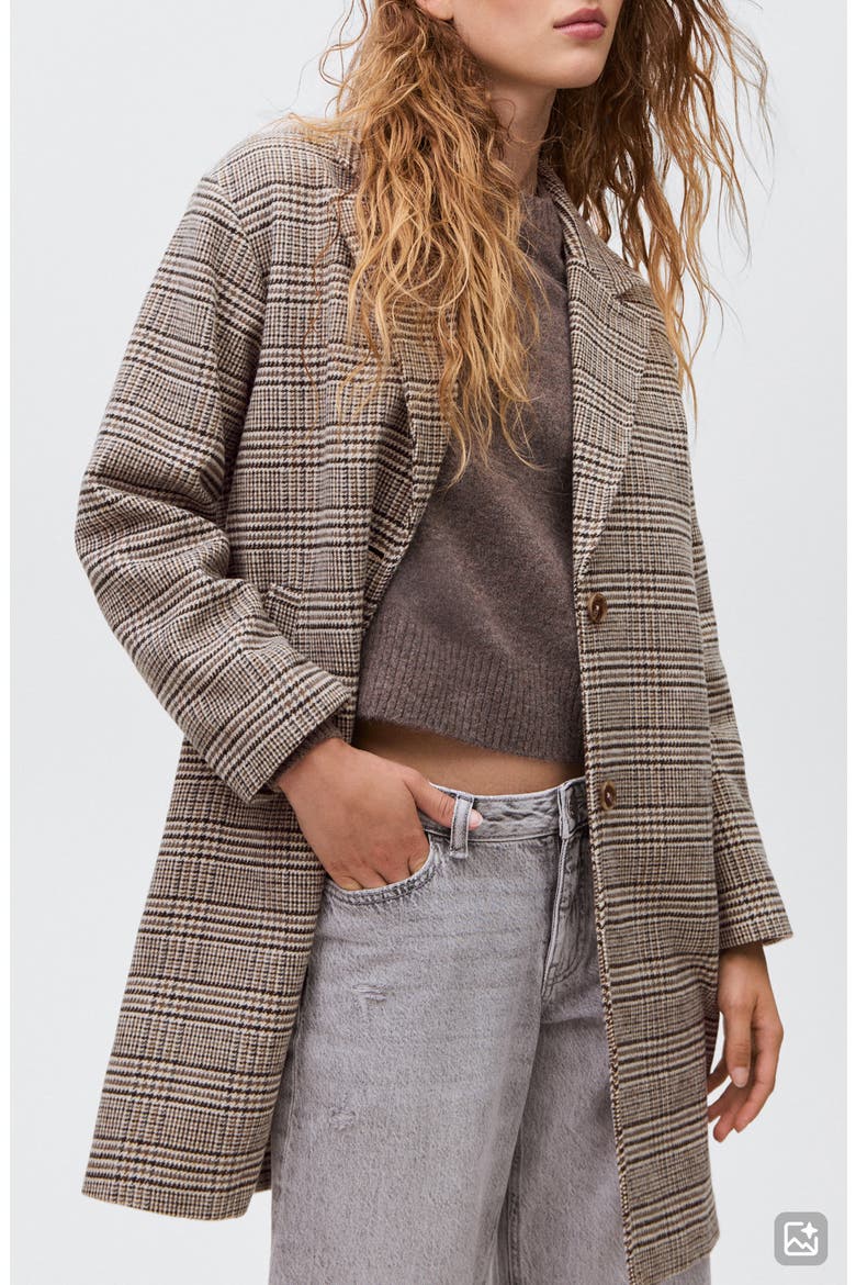 Check Longline Tweed Coat, Alternate, color, BEIGE