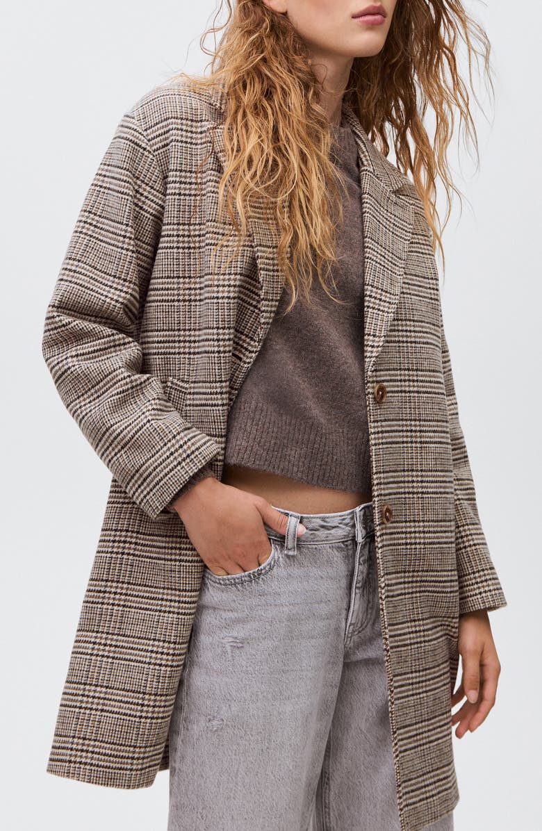 MANGO TEEN Check Longline Tweed Coat, Alternate, color, Beige