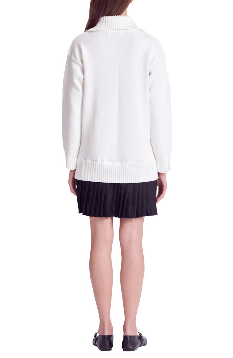 English Factory Mixed Media Pleated Minidress, Alternate, color, White/ Black