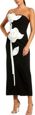 Mac Duggal Women's Strapless Crepe Ankle Dress With 3D Satin Flowers