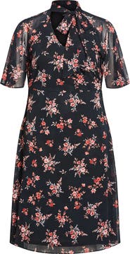 City Chic Kinley Floral Tie Neck Midi Dress