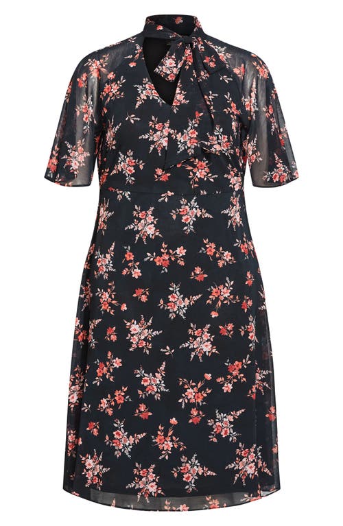 City Chic Kinley Floral Tie Neck Midi Dress In Multi