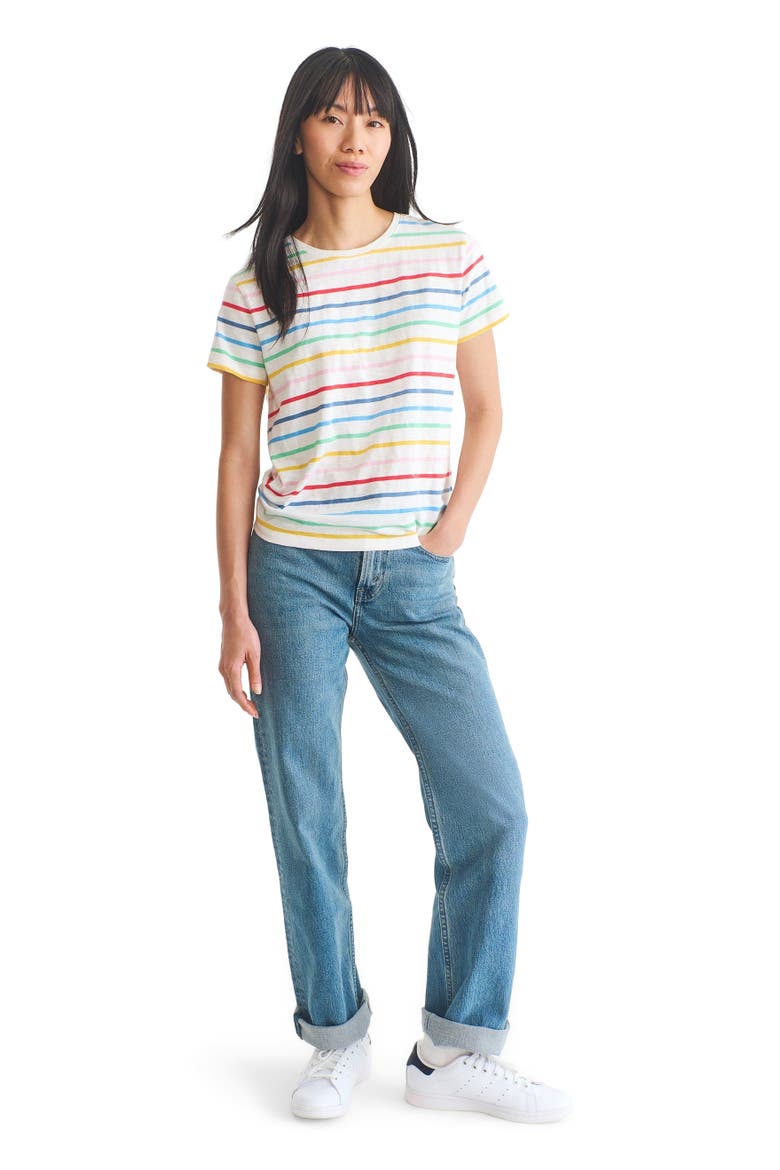 Women's Fit Rainbow Stripe Easy Tee, Main, color, Ivory Rainbow Sunrise Stripe