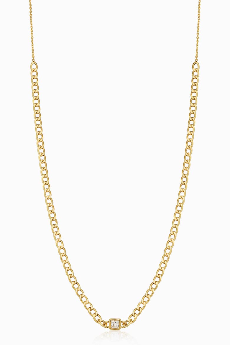 14K Gold Dazzle Me Curb Choker Necklace, Main, color, Gold - White Zirconia