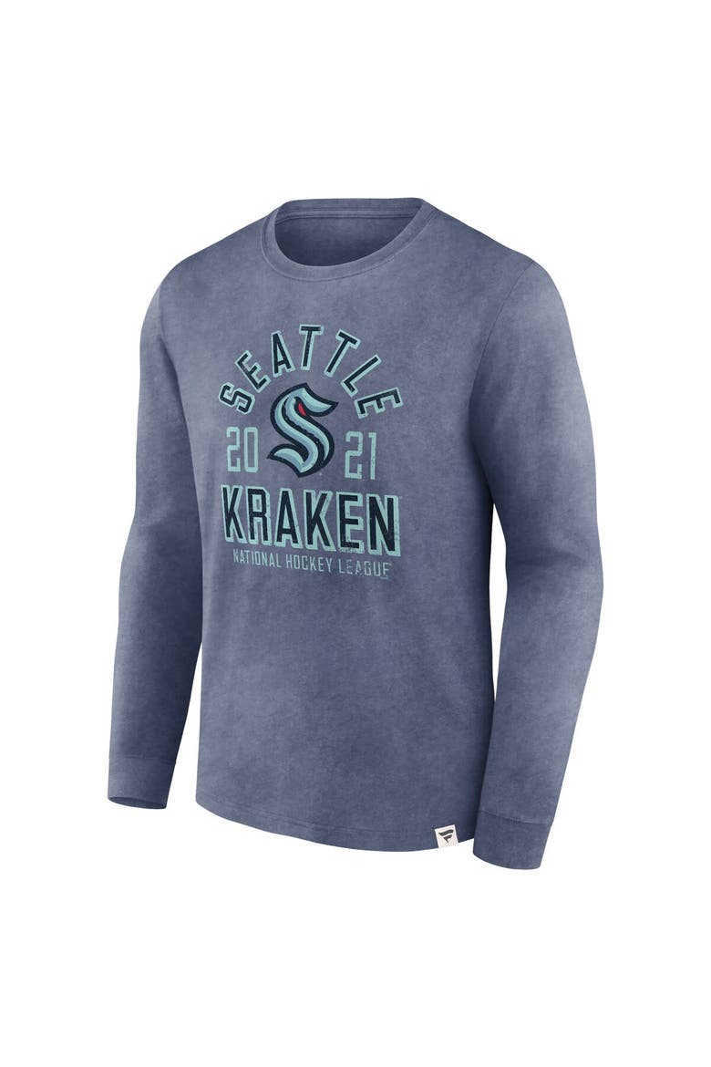 Men's Fanatics Heather Deep Sea Blue Seattle Kraken Keep The Zone Long Sleeve T-Shirt, Alternate, color, Heather Navy