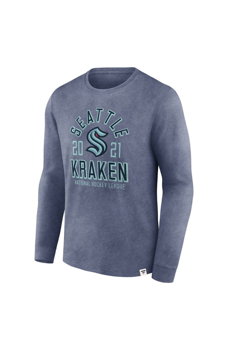 FANATICS Men's Fanatics Heather Deep Sea Blue Seattle Kraken Keep The Zone Long Sleeve T-Shirt, Alternate, color, Heather Navy