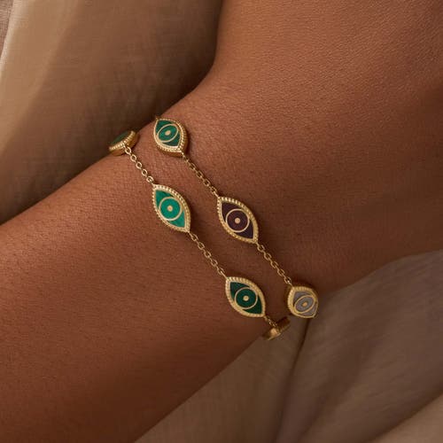 Karma And Luck Spiritual Connection Malachite Evil Eye Bracelet In Gold/green